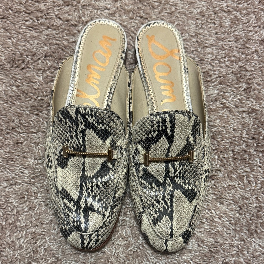 Sam Edelman Black and Cream Snake Pattern Mules